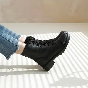 에밀로 키높이 레이스업 지퍼 앵클 여성 워커 부츠 4cm