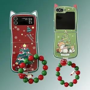 갤럭시 z플립 6 5 4 3 고양이 귀 크리스마스 트리 스트랩 케이스
