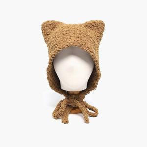 [옷자락]여자 겨울 후리스모자 귀달이 고양이귀 뽀글이 비니