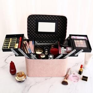 3단 화장품보관 휴대용 코듀로이 메이크업가방