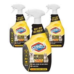 유한락스 펫 메스 리무버 반려동물 탈취제 750ml 3개 고양이 강아지 오줌소변배변 냄새얼룩제거