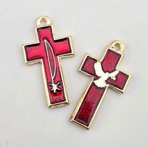 비즈톡 [PR-1-31]묵주펜던트 에폭레드십자가 22x40mm 레드골드(양면)