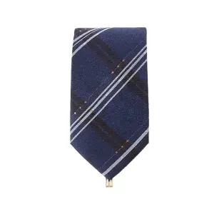 [롯데백화점]닥스 25FW 큐빅 체크 실크 넥타이 네이비 사은증정+선물포장1110