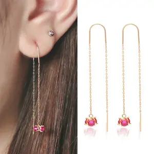 루비빛 14K GOLD 롱 드롭 금 귀걸이