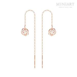 14K GOLD 로즈 드롭 롱 금 귀걸이