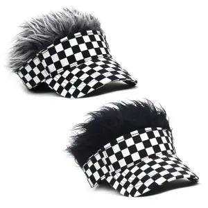 체커 인모 골프썬캡 일체형 가발모자 야외스포츠 모자