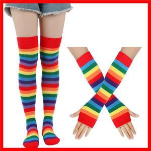 가을 겨울 무지개 스타킹 줄무늬 양말 장갑 무릎 양말 팔 소매 학교 JK 유니폼 여성 할로윈 크리스마스 선