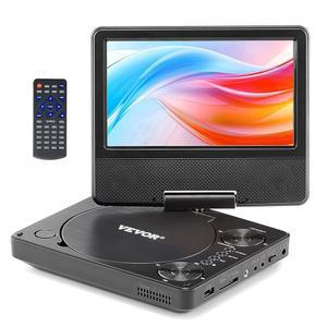 VEVOR 휴대용 DVD 플레이어, 7인치 HD 스위블 디스플레이 화면, 4시간 내장 충전식 배터리, 듀얼 스피커, 동기화 TV/USB/SD 카드/CD/DVD 지원, 자동차 충전기, AC 전원 어댑터, 리모컨