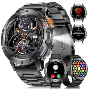 남성용 군용 스마트워치 응답/전화 걸기 LED 손전등,