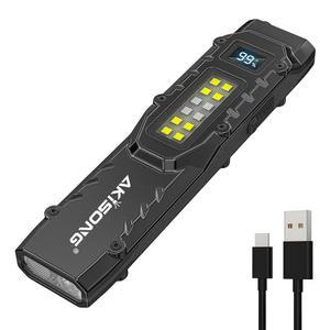 AKISONG DT007 EDC 전술 손전등, 1,200 루멘 타입-C 충전식 슬림 플랫 쉐이프 플러드 라이트 스트로브 모드 디지털 디스플레이(보라색)