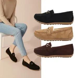 젠틀러슈 여성 겨울 퍼 로퍼 스웨이드 따뜻한 인조퍼 안감 방한 데일리 슬립온 로퍼