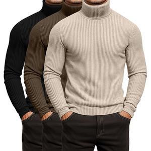 로쿠와이 3팩 남성 골지 터틀넥 셔츠, 긴 소매 모의 넥 경량 풀오버 스웨터 니트 기본 레이어 티