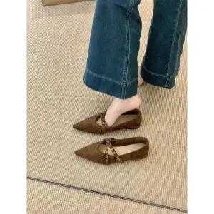 SMK 여성 플랫슈즈 키높이 스틸레토 빈티지 스웨이드 메리제인슈즈 단화 봄 가을 발레 슬립온 힛템