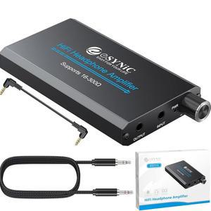 eSynic 16-300옴 헤드폰 앰프 - 게인 스위치 및 알루미늄 합금 바디-헤드폰 휴대용 [자동차용 보조 앰프로도 사용 가능] 충전식 하이파이 3.5mm 오디오