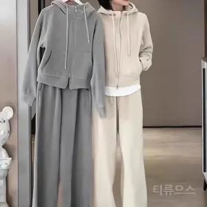 티류으스 여성 가을 겨울 기모 플리스 후드티 세트 피트니스 캐주얼 트레이닝복 2종 WX