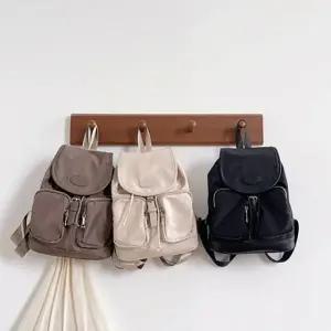 (색상 아이보리,블랙,브라운)프론트 투 포켓 백팩 배낭 여자 여성 가방 책 학생 에