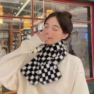 얼룩 목도리 바둑판 극세사 머플러 밍크털