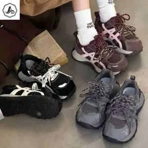 [애슬릿] 소 가죽 운동화 스니커즈 레이스업 메쉬 여성 패션