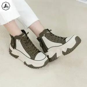 [애슬릿] 여성 가죽 스니커즈 레이스업 키높이 플랫폼 캐주얼