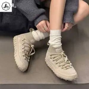 [애슬릿] 소 가죽 스니커즈 운동화 레이스업 니트 여성 발 편한