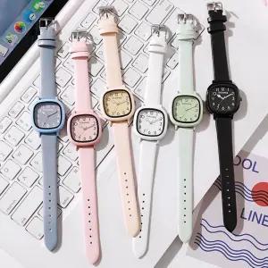 파스텔 소프트 컬러 패션 스퀘어 사각 액정 손목 시계 손목시계 여성시계