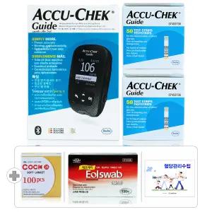 아큐첵 가이드 당뇨 검사 혈당측정기 측정지 세트[혈당계+시험지 100매+침 110개+솜 100매+수첩]