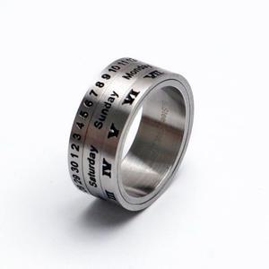 R0081 써지컬 스틸 실버달력반지 날짜 요일 회전 반지