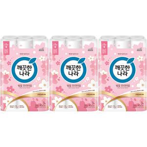 깨끗한나라 벚꽃 프리미엄 화장지 28mX30롤x3개/ 천연펄프/ 무형광/ 벚꽃향/ 두루마리