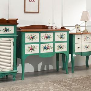 [기타]툴루즈 연두 원목 6서랍 콘솔