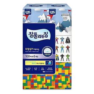 잘풀리는집 리얼실키 미니 각티슈 100매 x 6개 정사각 미용 티슈 화장지 휴지 천연펄프 크리넥스