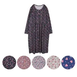 필굿 여성 극세사 플라워 피치기모 원피스 잠옷 여자 엄마 할머니 겨울 홈웨어 이지웨어 실내복 파자마