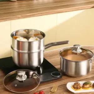 스텐 인덕션 2단 찜냄비 20cm 라면 이유식조리 뚜껑포함 편수냄비 N931