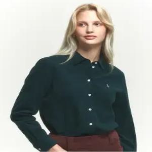 헤지스 여성 24FW [코듀로이] 다크그린 긴소매 셔츠 HSSH4D903E2