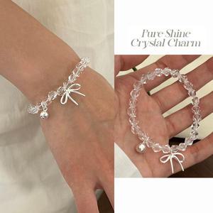 드미온 드롭 리본 팬던트 크리스탈 투명 큐빅 팔찌