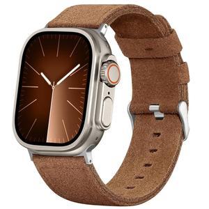 Apple Watch 울트라 49mm 46mm 45mm 44mm 42mm 남성용 밴디 스웨이드 가죽 밴드, 2/iWatch 시리즈 10/9/8/7/6/5/4/3/2/1/SE용 내구성 있는 빈티지 정품 교체 스트랩