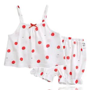[그린베베] 여름용 유아 끈나시 반바지 아기내복 상하세트_토마토 면 내의(나시)