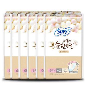 쏘피 바디피트 내몸에순한면 팬티라이너 일반 40개입 x6개