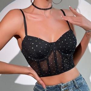 고품질 끈 나시 이너 여성 슬리브리스 탑 크롭 스팽글 (WFJ1LJX)