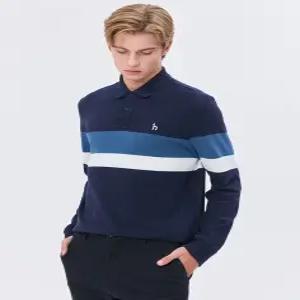 헤지스 남성 24FW [스테디셀러] 네이비 컬러배색 면 긴팔카라티셔츠 WHTS4D533N3