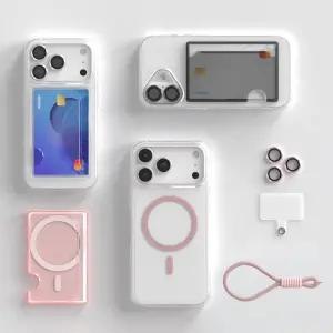 [4+1 올인원 네오디뮴 N52] 아이폰17 에어 프로 맥스 아이폰16 맥세이프 케이스 카드 지갑 수납 변색없는 투명 범퍼 커버 렌즈 카메라 보호 강화유리필름 풀커버 링 보호액정 태그홀더 스트랩 줄 고리 Pro Max air