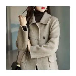 여성 하프코트 고급 더블버튼 클래식 헤링본 울자켓