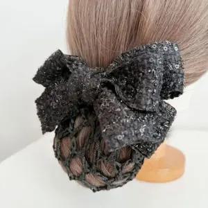 더블보우 머리망 리본 스팽글 핸드메이드 도트 헤어핀-WF0D3CE