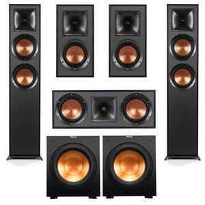 Klipsch 레퍼런스 시리즈 5.2 홈 시어터 팩, R-625FA 바닥 스탠드 스피커, R-52C 센터 채널 R-41M 책장 스피커 및 R-12SW 서브우퍼, 블랙