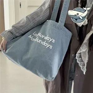 [콩심팥심]캐주얼 데님 숄더백 레터링 포인트 여성 쇼퍼백 여행백팩