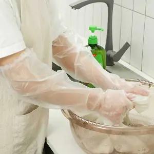 [콩심팥심]목긴 비닐 장갑 1회용 60cm 설거지 청소 밴딩 위생