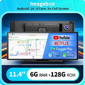 이미지본 11.4인치 안드로이드 14 블랙박스 8코어 인셀 스크린 무선 카플레이 넷플릭스 & 구글 플레이 차량용 유튜브 DVR 오토