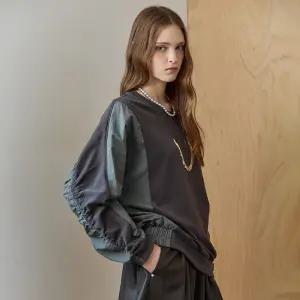 [MAXZA] 코튼 블록 셔링 벌룬 슬리브 맨투맨