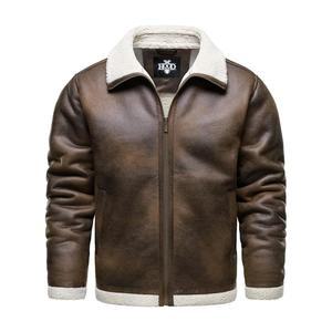 후드 크루 남성 빈티지 스트레스 재킷 겨울 따뜻한 인조 전단 가죽 폭격기 오토바이 바이커 코트