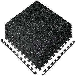 비발루즈 0.56인치 두께의 24제곱피트 체육관 바닥재, 에바 폼 운동 기구 매트가 장착된 견고한 고무 상판 6개, 피트니스 룸용 보호 바닥재 퍼즐 매트