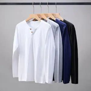 남자 베이직 긴팔 V넥 단추 레이어드 면 쿨링 티셔츠